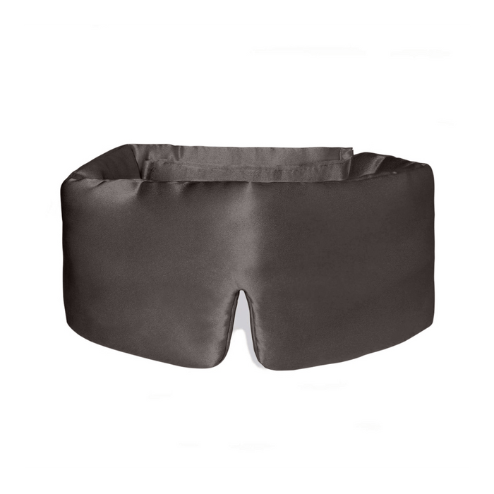 Dark grey silk eye mask on a white background