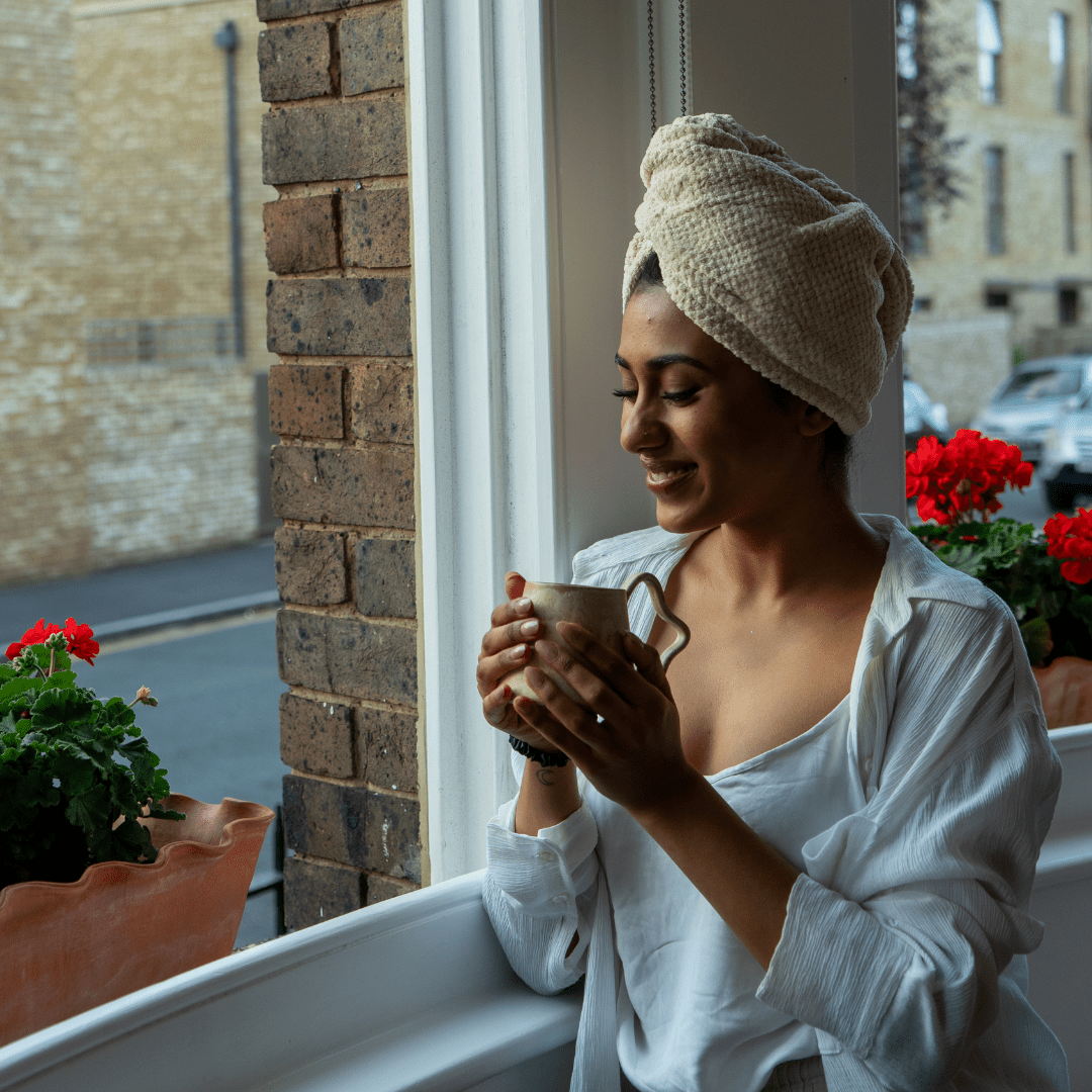 Deluxe microfibre towel wrap in window 