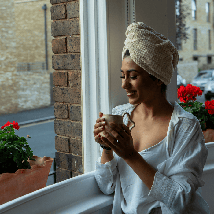 Deluxe microfibre towel wrap in window 