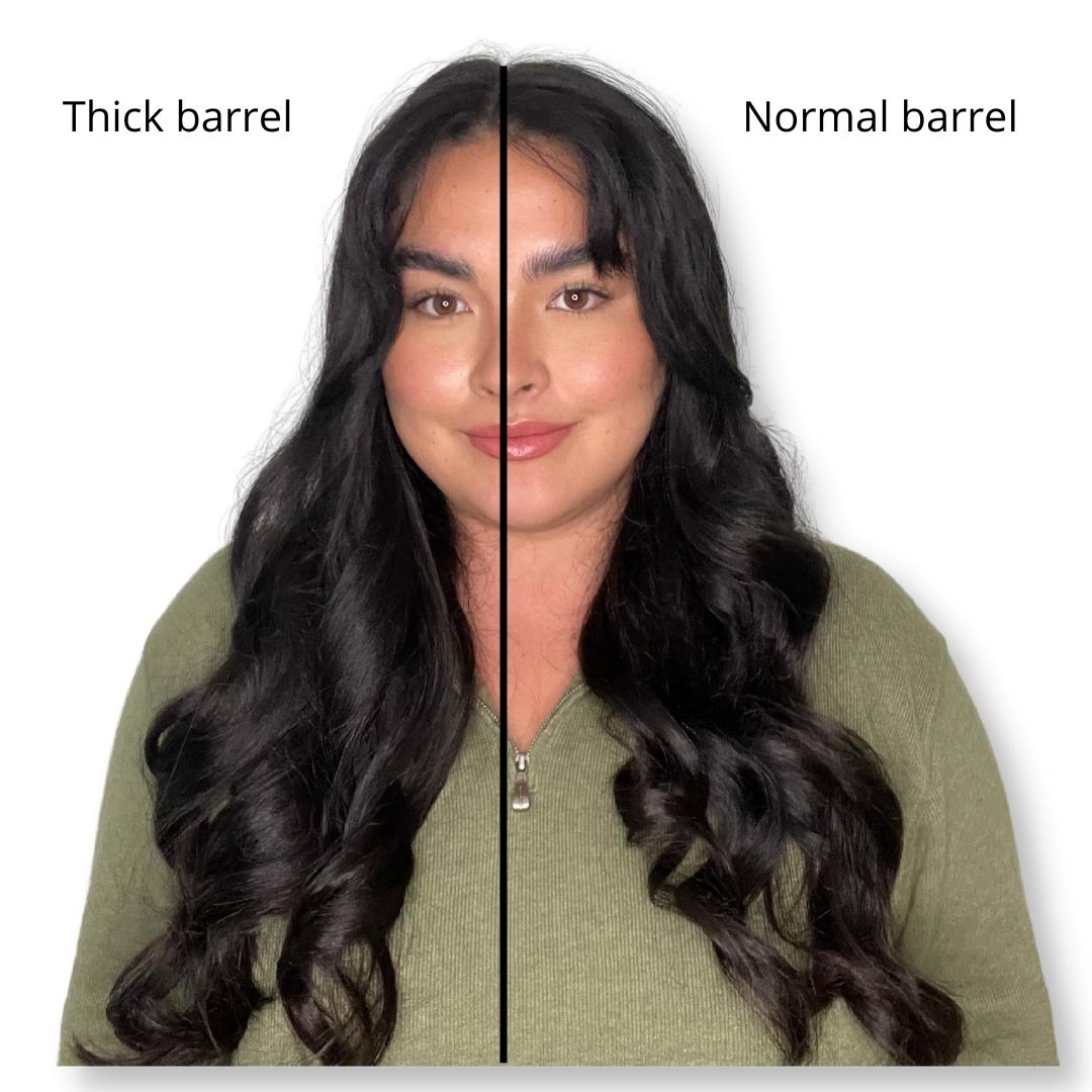 Normal vs thick barrel comparison results for heatless hair curler 