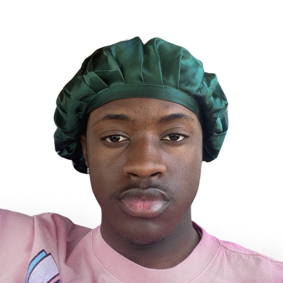 Silk bonnet for man in dark green 